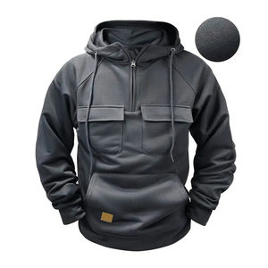 2026 nouveau sweat à capuche décontracté à la mode avec poches cargo qualité supérieure confortable Durable demi fermeture éclair Style parfait pour les vêtements de plein air - Product Image 3