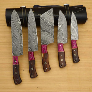 Ensemble de 5 couteaux de chef en acier damas fait main sur mesure avec étui en cuir - Product Image 6