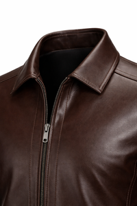 Chaqueta de Cuero PU Marrón Oscuro, Lisa, con Cierre, Chaqueta de Cuero Clásica Personalizada, Fabricante de Marca Privada OEM al por Mayor - Product Image 4