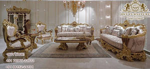 Ensemble de meubles de salon classique aspect argenté, finition métallique, meubles de salon baroque finition argentée, canapé 7 places - Product Image 5