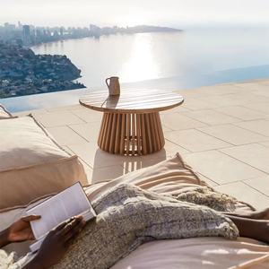 Table basse d'extérieur moderne et luxueuse en bois de teck massif Mobilier rond naturel durable pour hôtels et villas - Product Image 1