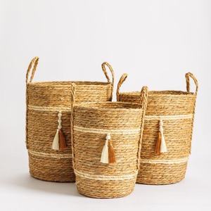 Juego de 3 cestas redondas de mimbre marino para decoración del hogar, cestas de almacenamiento hechas a mano, venta al por mayor, ecológicas, hechas en Vietnam - Product Image 1