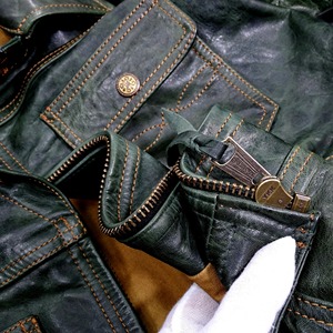 Toile de Moto pour Homme en Cuir Véritable Peau de Mouton Régulier Mince Raide Vert Classique Cowboy Haute Rue Coupe-Vent Chaud Vintage - Product Image 5