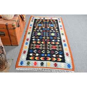 Tapis turc d'inspiration orientale, noir vintage, 3,2 x 6,4 pieds - Product Image 1
