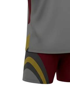 ชุดกีฬาเสื้อและกางเกงขาสั้นแบบกำหนดเอง สีแดงอมน้ำตาล เทา ทอง โพลีเอสเตอร์ พิมพ์ลายแบบซับลิเมชั่น ชุดทีมสำหรับผู้ชาย ชุดฝึกซ้อม - Product Image 6