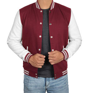Chaqueta Bomber Varsity Informal con Bordado de Parche de Cuero Personalizado de Lana y Cuello Vuelto para Hombre - Product Image 2