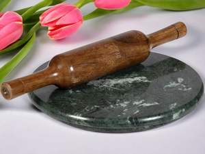 Natural Wood Eco-Friendly Roti <b>Maker</b> with Fixed Belan Stand Chakla Belan Antique Style Floral Pattern Premium Quality - Product Image 2