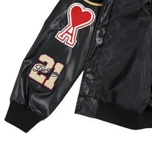 Classic Letterman Varsity Jacket for Men with <b>Leather</b> Sleeves and Chenille Embroidery Baseball Style Outerwear - Product Image 6