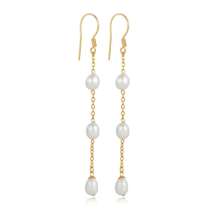 Boucles d'oreilles tendance en argent sterling 925 plaqué or, design rond avec perle, forme crochet, fabrication artisanale turque, vente en gros, cadeau - Product Image 1