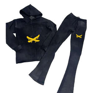 Venta al por mayor logotipo personalizado Vintage ácido lavado apilado conjunto calle estilo chándal personalizado proveedor a granel - Product Image 3