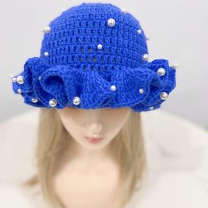 Handmade Solid Color Ruffled Crocheted <b>Hat</b> with Ruffles and Wide Brim Fashionable Casual Character Design Crochet Bucket <b>Hat</b> - Product Image 4