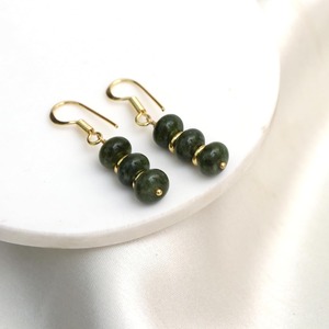 Pendientes colgantes de vesonita, diseño chapado en oro hecho a mano con cuentas espaciadoras, joyería elegante de piedras preciosas verdes para mujer - Product Image 6
