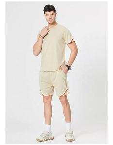 2022 été hommes décontracté Sport Style 2 pièces ensemble séchage rapide coton T-Shirt solide motif sweat Shorts Anti-rides laine tissu - Product Image 5