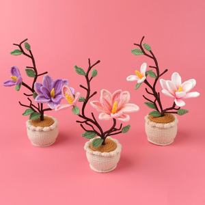 Crochet transfrontalier pour ornements de plantes en pot de magnolia tissés à la main, fleurs naturelles, style créatif, décoration intérieure, cadeaux - Product Image 1
