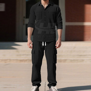 High Demand Winter Casual Eco-Friendly Breathable 100% Cotton Durable Lightweight Solid Cargo Suit Trendy Style Daily Wear Set - Product Image 2