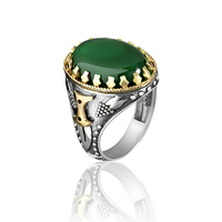 Bijoux turcs professionnels, bagues en argent sterling 925 avec agate verte pour hommes, style ottoman classique, serti clos style sultans
