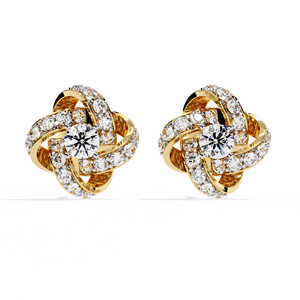 Boucles d'oreilles florales en laboratoire avec diamant taille brillant 14K Gold Bezel Set Cluster Elegant Flower Shaped Luxury - Product Image 1