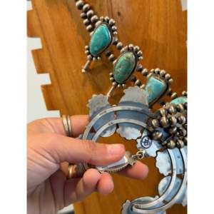 Kathleen Yazzie Squash Blossom Necklace Mixed Turquoise & Sterling Silver Floral Pattern for Gift - Product Image 5