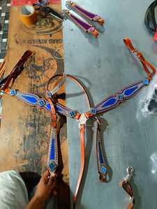 <b>Top</b> Trendy 100% Cow Leather Western One-Ear Headstall & Breast Collar Set with <b>Crystal</b> Work <b>Top</b> Supplier for Horse Products - Product Image 6