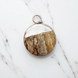925 Sterling Silver Faceted <b>Picture</b> Jasper Gemstone Pendant DIY Religious Gold Plated Jewelry Making Wholesale Fine Pendant - Product Image 1