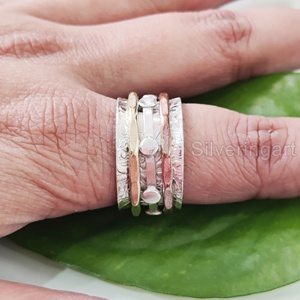 Diseñador Spinner Band anillo bohemio 925 plata esterlina mujer pulgar anillo Fidget joyería hecha a mano fiesta Yoga hombres Spinner anillo - Product Image 5