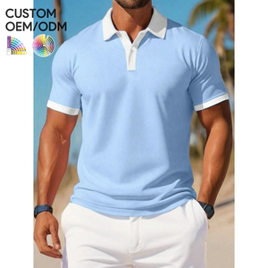 เสื้อเชิ้ตผู้ชาย ระบายอากาศได้ดี ผ้าฝ้าย 100% สีพื้น รับผลิตแบบ OEM/ODM |   เสื้อผ้าถักแขนสั้นโลโก้แบบกำหนดเองสำหรับชุดลำลองขององค์กร - Product Image 1