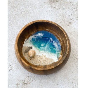 Tazón de madera y resina natural hecho a mano, diseño único de la India, para comida, fruta, regalos para familiares y amigos - Product Image 1