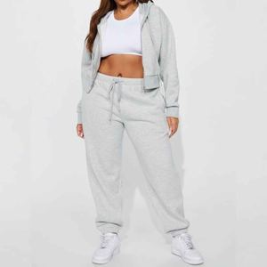 Luxe Lounge Mujer Chándal de gran tamaño Zip Front Hoodie y Cropped Joggers Soft Feel Elegante y cómodo Conjunto de alta moda - Product Image 5