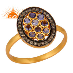 แหวนเงินแท้18K ชุบทองเพชรธรรมชาติ & iolite แหวนวางซ้อนกันได้ผู้ผลิตเครื่องประดับชั้นดี - Product Image 1