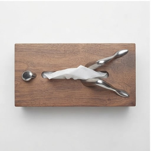Boîte à mouchoirs en bois d'acacia écologique avec poignée et couvercle en métal pour une utilisation sur le bureau à domicile - Product Image 2