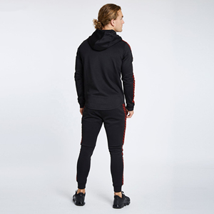 Conjunto de chándales transpirables para hombre, Sudadera con capucha y rayas rojas y negras, pantalones para correr, ropa deportiva ajustada para gimnasio, ropa deportiva de entrenamiento con logotipo personalizado - Product Image 4