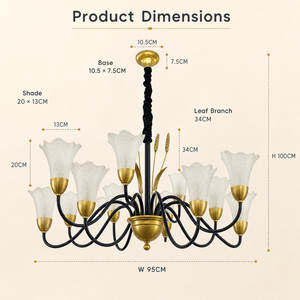 Modern Iron Chandelier With Frosted Glass Flower Shades Gold Finish Adjustable Height For Dining Room And Living Room - Product Image 4