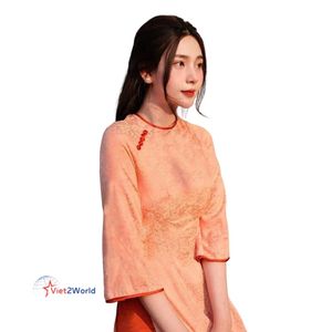 พิมพ์ลายเสือดาวสีแดงแบบดั้งเดิมของผู้หญิงโมเดลไม่สมมาตร AO Dai สไตล์วินเทจป้องกันไฟฟ้าสถิตย์ - Product Image 1