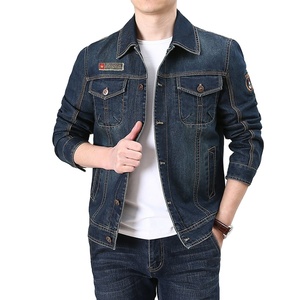 Chaquetas de piel de mezclilla para hombre con parche azul deportivo de diseño elegante con logotipo personalizado para hombre - Product Image 1