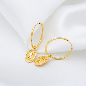 Pendiente de aro de 23 mm Diseño liso Encanto Manos arriba Símbolo 22K Chapado en oro 925 Joyas de plata esterlina - Product Image 4