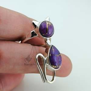 Purple Copper Turquoise Boho <b>Cat</b> <b>Ring</b> Handmade Sterling Silver Perfect Girl Gift for Birthday Anniversary Valentine's Day - Product Image 2