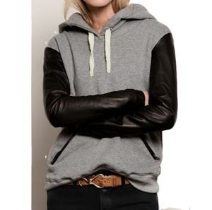 Respirant Hommes Élégant Long Sweat À Capuche À Fermeture Éclair Avec Manches En Cuir De Qualité Supérieure À Capuche En Cuir Avec Poches À Fermeture Éclair - Product Image 4