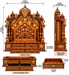 Mandir de madera de estilo tradicional del sur de la India para el hogar. Compre un templo exclusivo de estilo tamil de madera de teca Dev Ghar en EE. UU. - Product Image 5