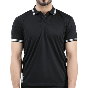 Polo homme noir à col rayé blanc, manches courtes, élégant, confortable, vêtement de sport, tissu respirant de haute qualité - Product Image 4