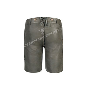 Lederhosen corto para hombre con tirantes de cuero de vaca genuino botones bordados frontales lados de cierre y bolsillos traseros bucles para cinturón - Product Image 6