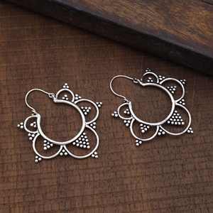 Pendientes de aro con diseño de flores, accesorios de boda y fiesta étnicos de moda de plata esterlina para mujer - Product Image 4