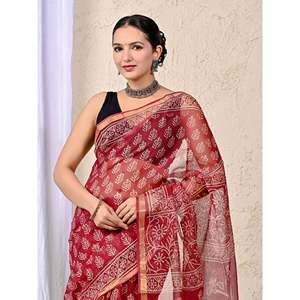 Sari en mousseline imprimé Kota Doriya avec chemisier - Product Image 1
