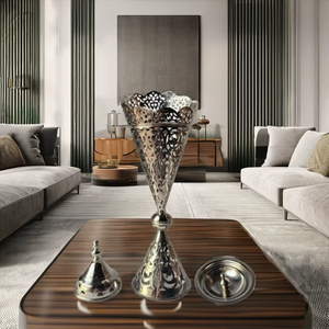 Brûleur d'encens Oud Bakhoor en acier inoxydable, finition argentée arabe, découpe au laser, design personnalisable, écologique, anti-odeur, décoration d'intérieur - Product Image 1