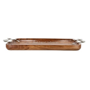 Stylish Natural Wooden Serving <b>Tray</b> With Black Metal Handles Kitchenware Home and Hotel <b>Snacks</b> & Juice Serving <b>Tray</b> - Product Image 4
