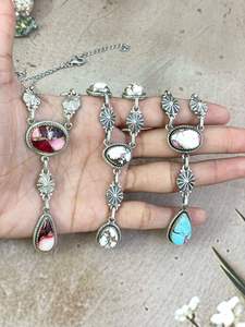 Hecho a mano plata esterlina rojo rosa Dalia caballo salvaje algodón caramelo turquesa collar Floral declaración joyería - Product Image 3