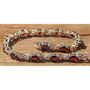 Pulsera de tenis de Plata de Ley 925 con piedras preciosas de granate natural, joyería de plata con acento dorado - Product Image 3