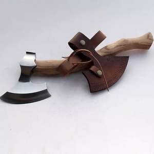 Hache Viking artisanale en acier industriel à haute teneur en carbone, avec fourreau en cuir, manche en acier, longueur 400 mm, multi-usages - Product Image 2