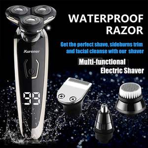 Rasoir Électrique Rotatif Rechargeable 100% IPX7 pour Hommes, Utilisation Humide/Sèche, Tondeuse Nez, Brosse Nettoyante Visage, Tête de Rasage de Remplacement - Product Image 2