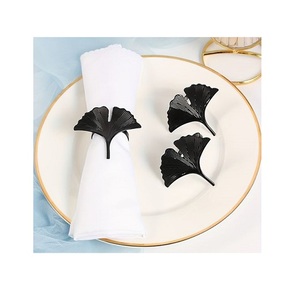 Metal Black Color Tissue Rings Set Of Three Leaf Shape Napkin Rings For Home Hotel And Restaurant Usage - Product Image 1