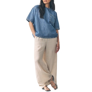 Camiseta de Mezclilla para Mujer Talla Grande, Ajuste Suave y Cómodo, Diseño Casual con Estampado de Rayas, Ecológica, Elegante, Diseño Holgado, Tela Resistente - Product Image 3